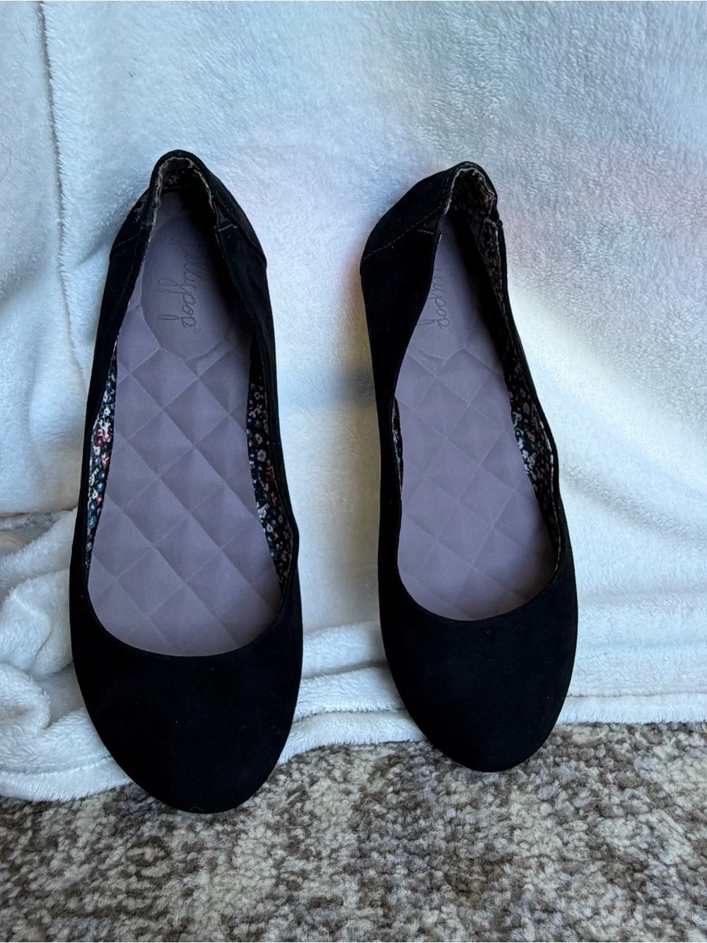 Jellypop Black Suede-Look Quilted Insole Ballet Flats